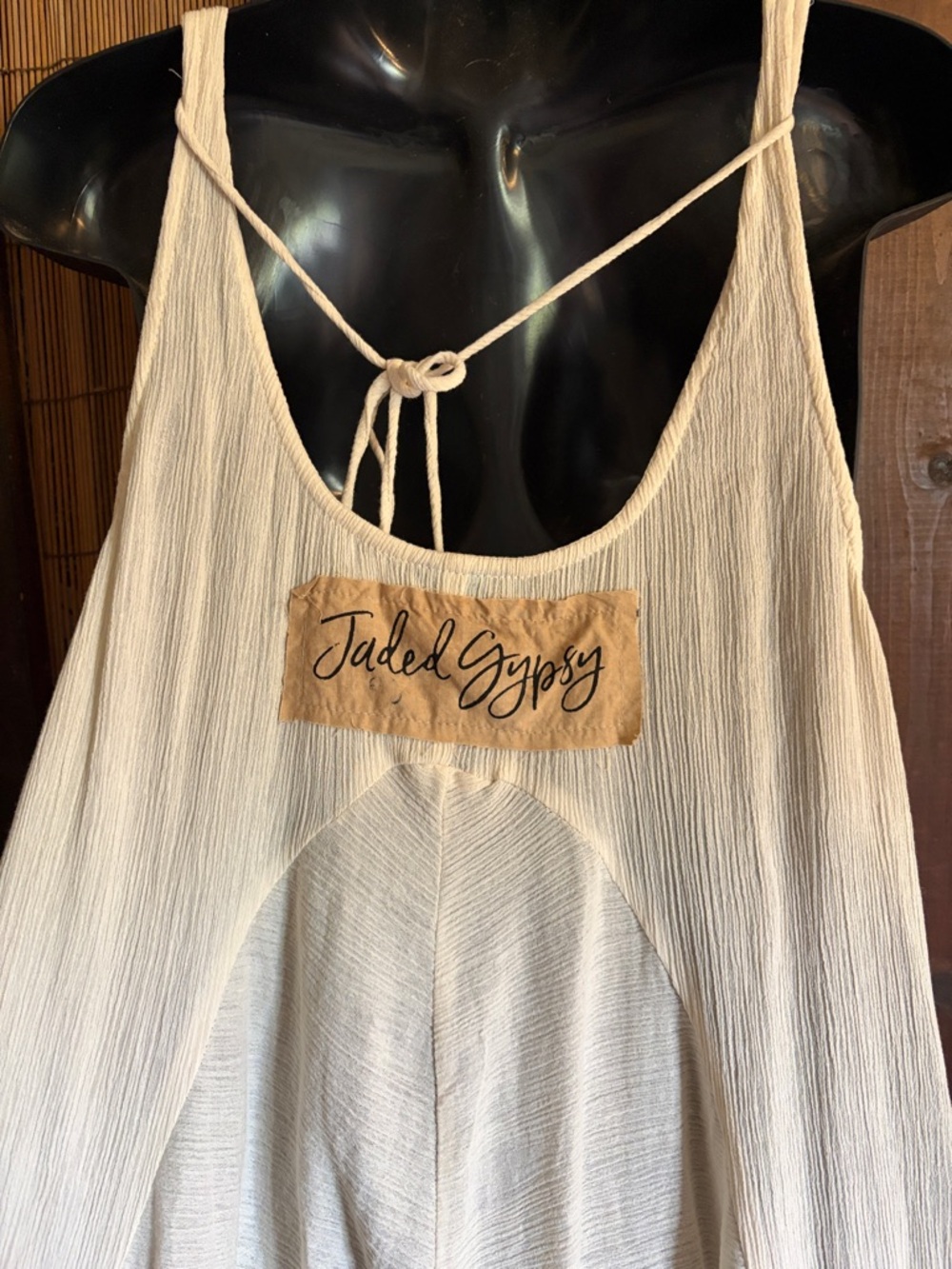 Light Cream Flowing Women's Tank Dress - Picture 3 of 4